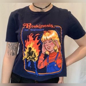 Steven Rhodes Pyrokenesis for beginners Hot Topic cropped navy blue top